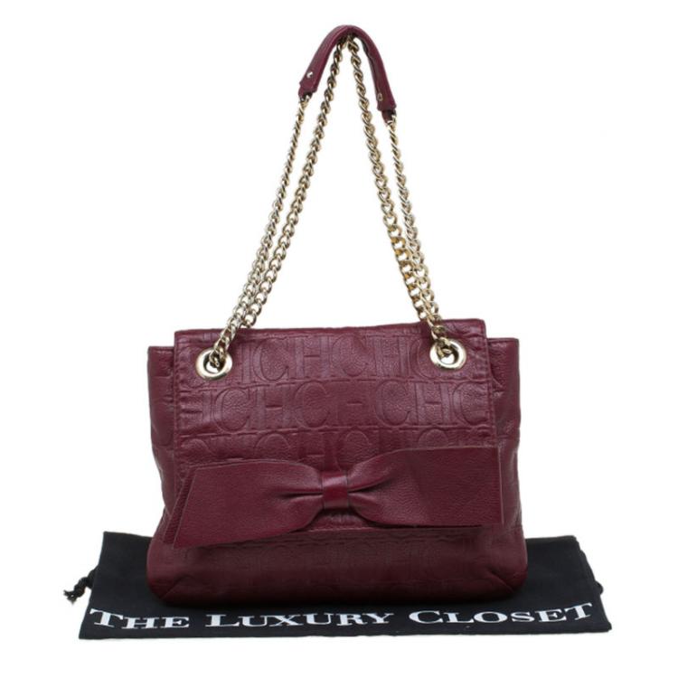 Pre Owned Carolina Herrera Burgundy Monogram Leather Audrey Shoulder Bag