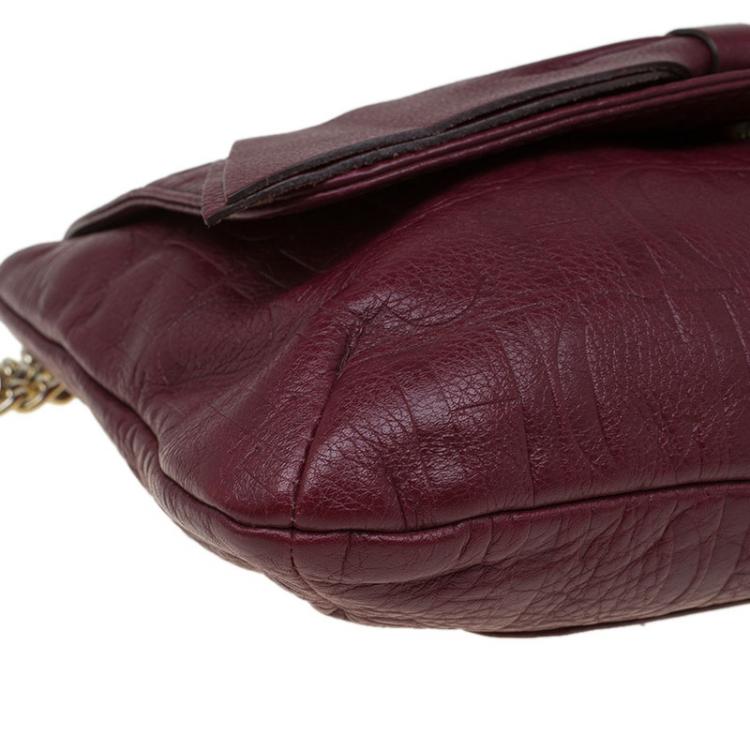 Pre Owned Carolina Herrera Burgundy Monogram Leather Audrey Shoulder Bag