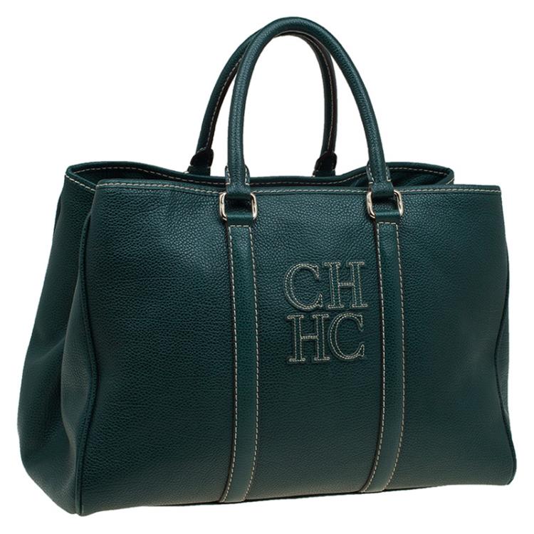 Pre Owned Carolina Herrera Dark Green Leather Matteo Tote