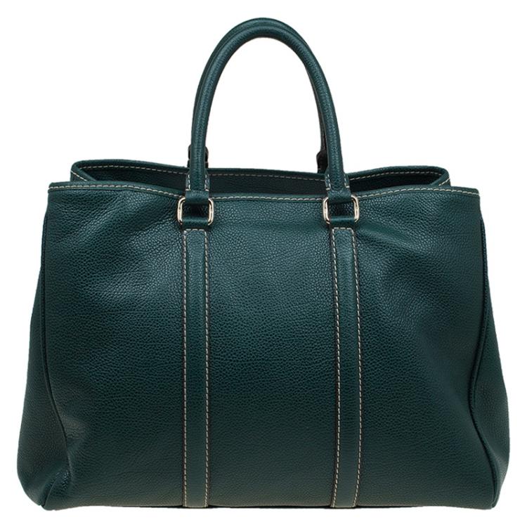 Pre Owned Carolina Herrera Dark Green Leather Matteo Tote