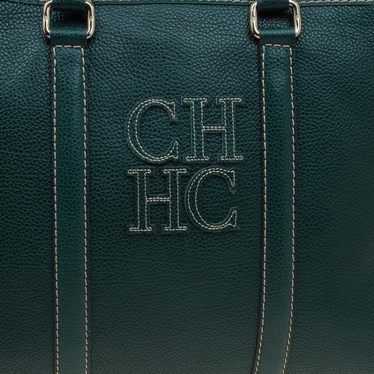 Pre Owned Carolina Herrera Dark Green Leather Matteo Tote