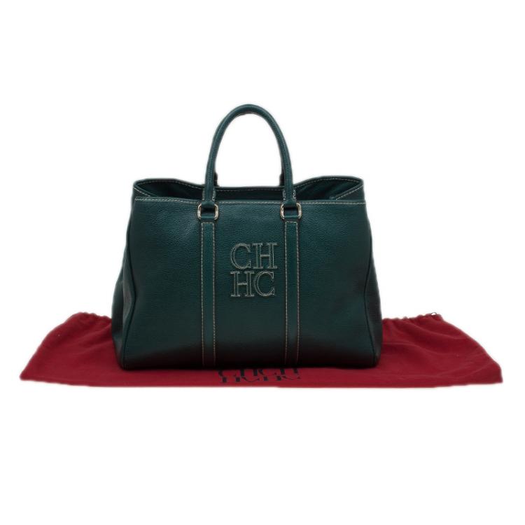 Pre Owned Carolina Herrera Dark Green Leather Matteo Tote