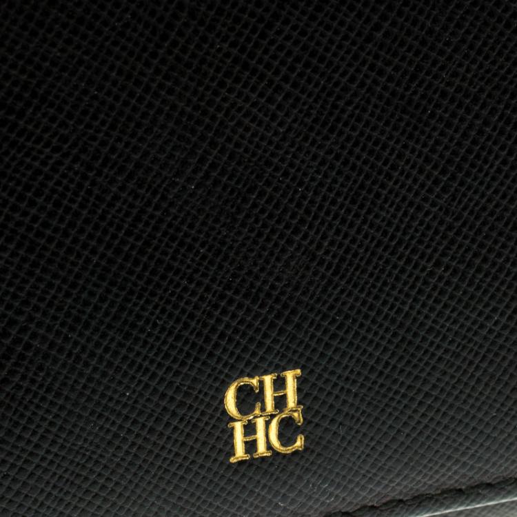 Pre Owned Carolina Herrera Black Textured Leather Continental Wallet