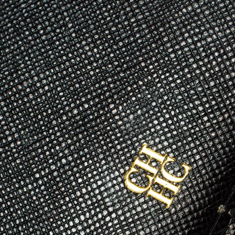 Pre Owned Carolina Herrera Black Textured Leather Continental Wallet