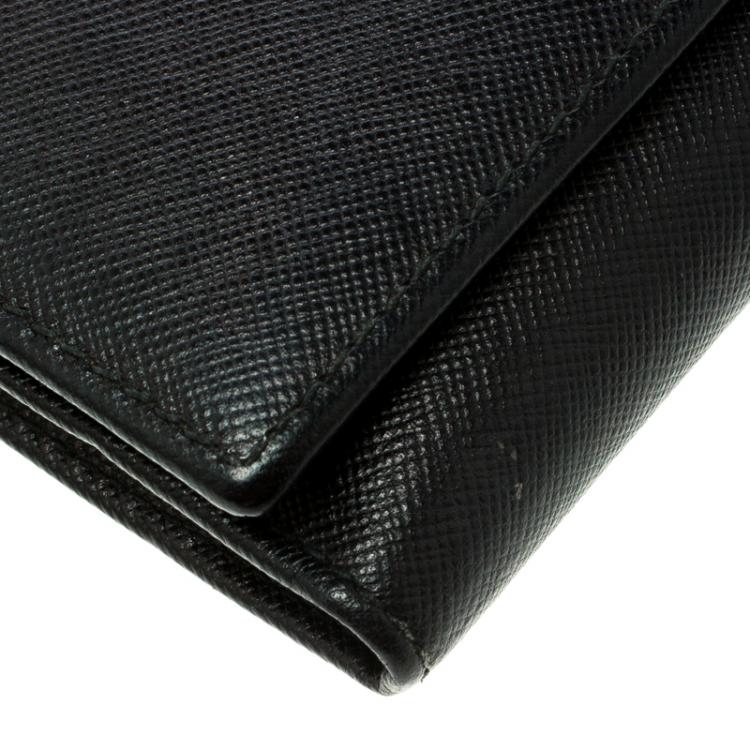 Pre Owned Carolina Herrera Black Textured Leather Continental Wallet