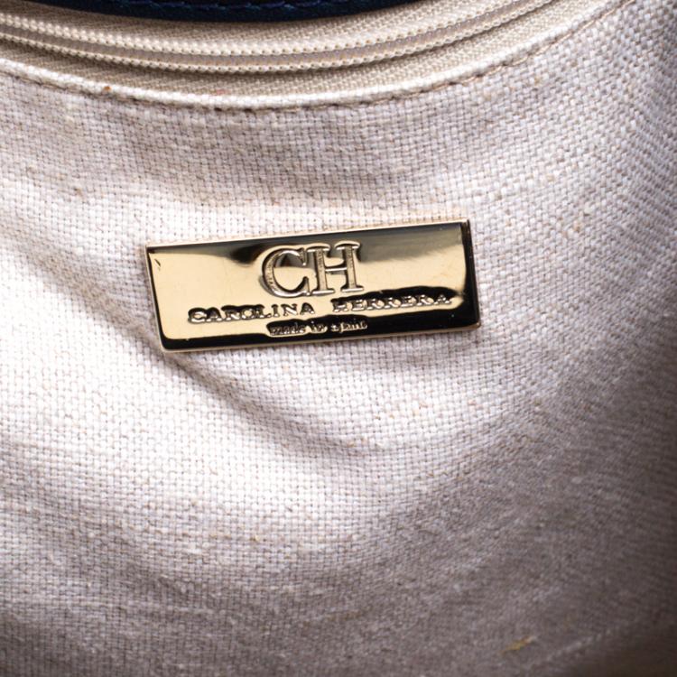 Pre Owned Carolina Herrera Navy Blue Leather Envelope Pocket Tote