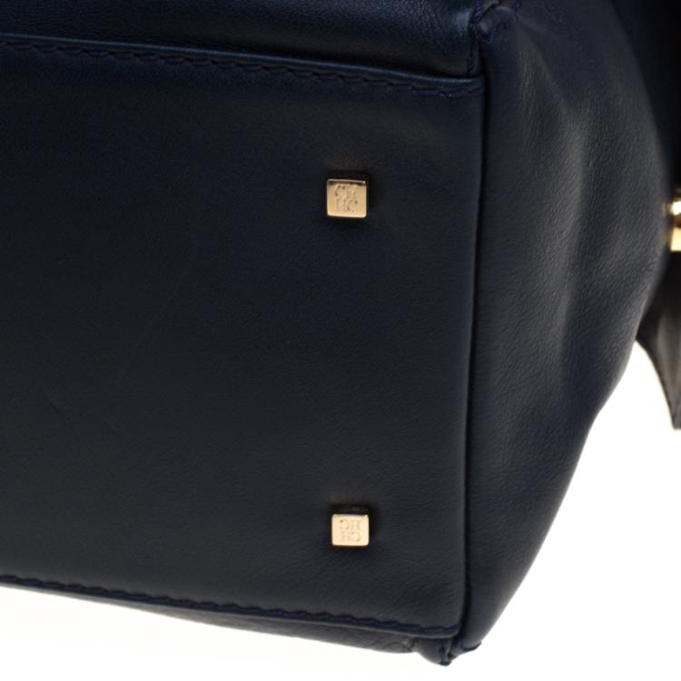 Pre Owned Carolina Herrera Navy Blue Leather Envelope Pocket Tote