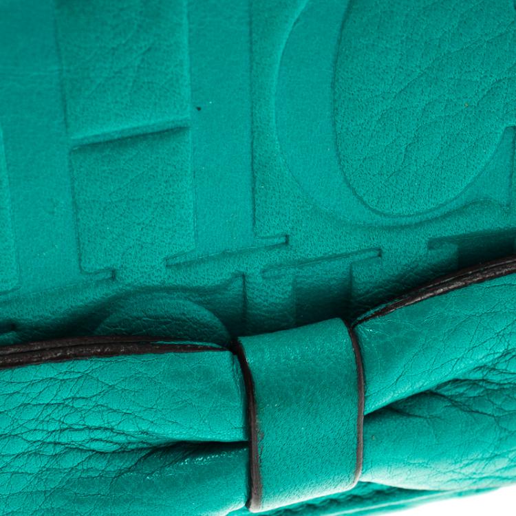Pre Owned Carolina Herrera Turquoise Leather Gigi Tri Fold Wallet