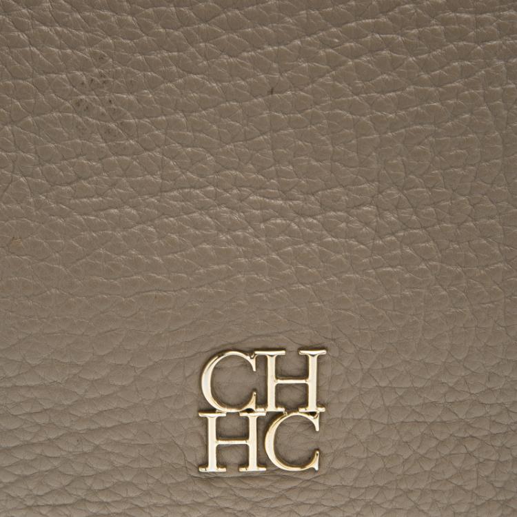 Pre Owned Carolina Herrera Beige Pebbled Leather Maria Shoulder Bag