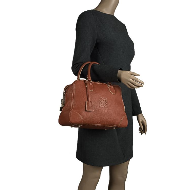 Pre Owned Carolina Herrera Copper Brown Leather Satchel