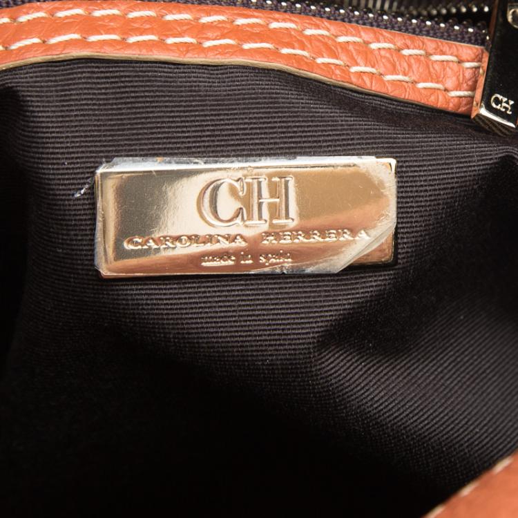 Pre Owned Carolina Herrera Copper Brown Leather Satchel