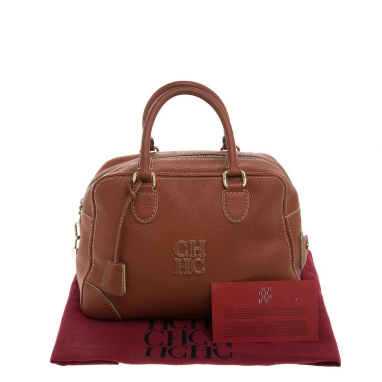 Pre Owned Carolina Herrera Copper Brown Leather Satchel