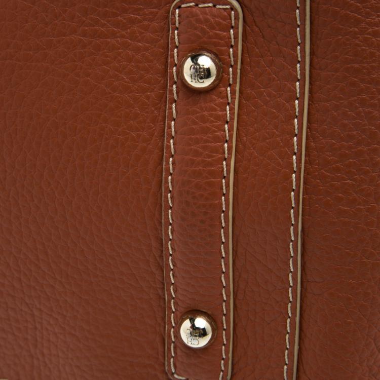 Pre Owned Carolina Herrera Copper Brown Leather Satchel