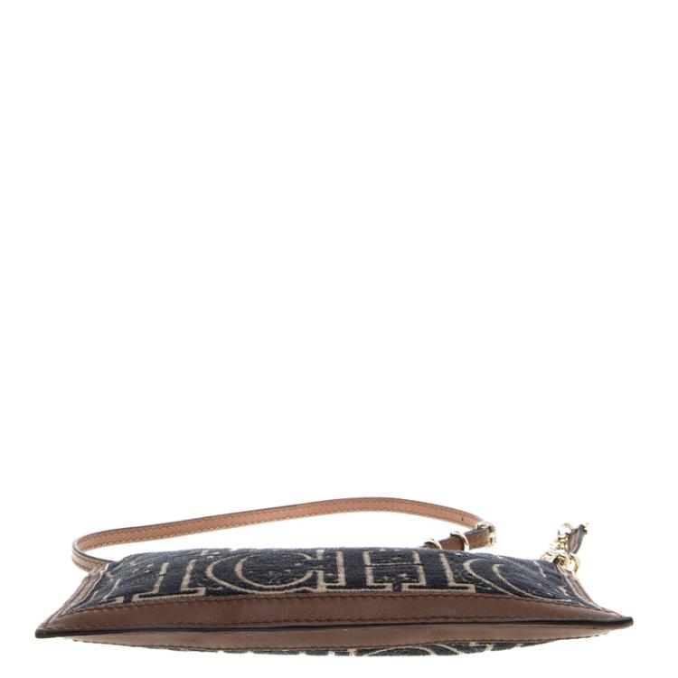 Pre Owned Carolina Herrera Blue/Brown Fabric and Leather Shoulder Bag