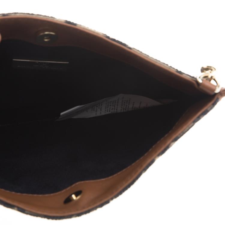 Pre Owned Carolina Herrera Blue/Brown Fabric and Leather Shoulder Bag