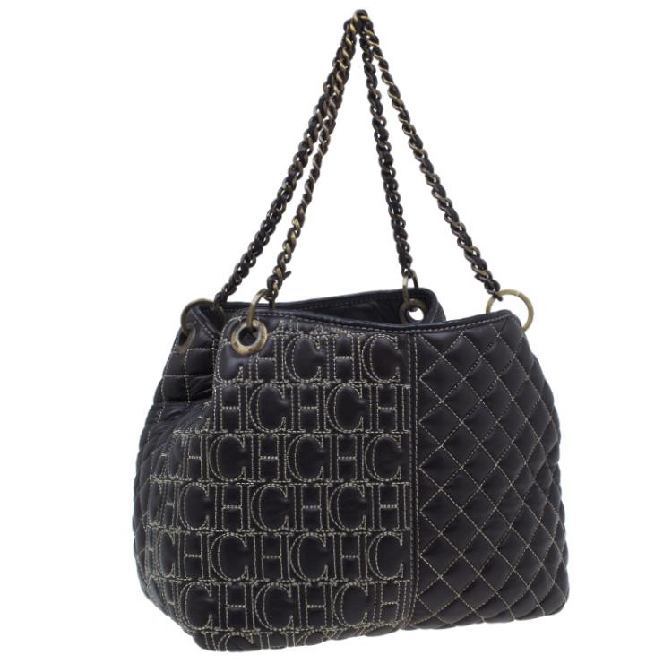 Pre Owned Carolina Herrera Brown Leather Quilted Tote
