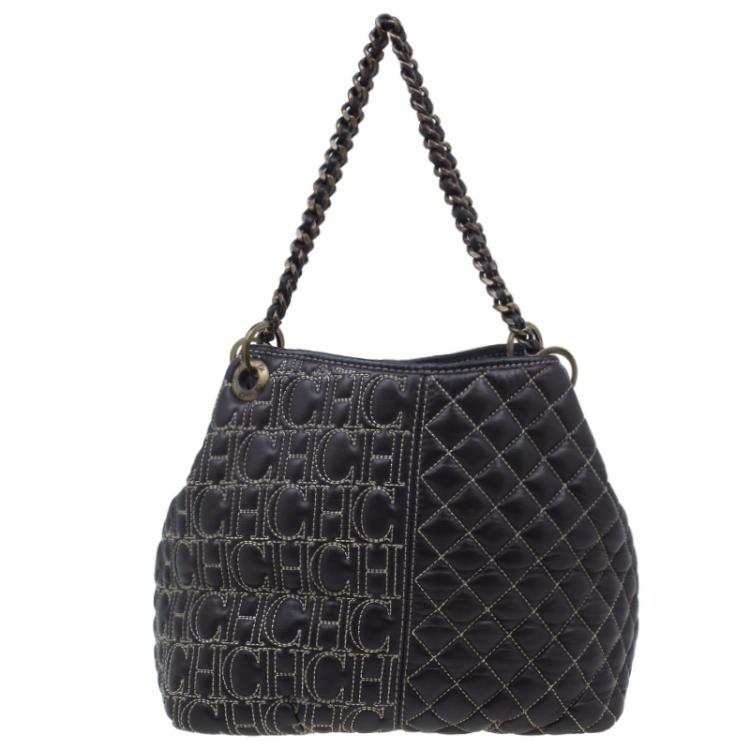 Pre Owned Carolina Herrera Brown Leather Quilted Tote