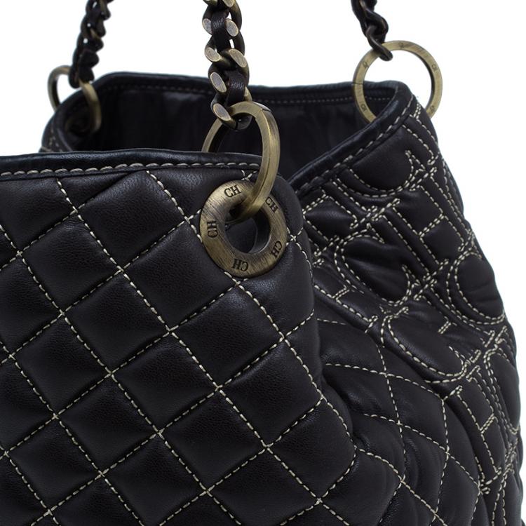 Pre Owned Carolina Herrera Brown Leather Quilted Tote