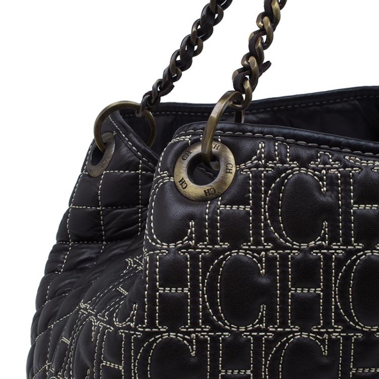 Pre Owned Carolina Herrera Brown Leather Quilted Tote