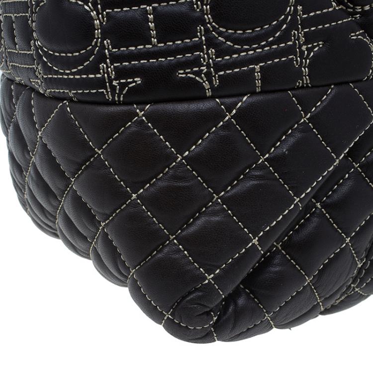 Pre Owned Carolina Herrera Brown Leather Quilted Tote