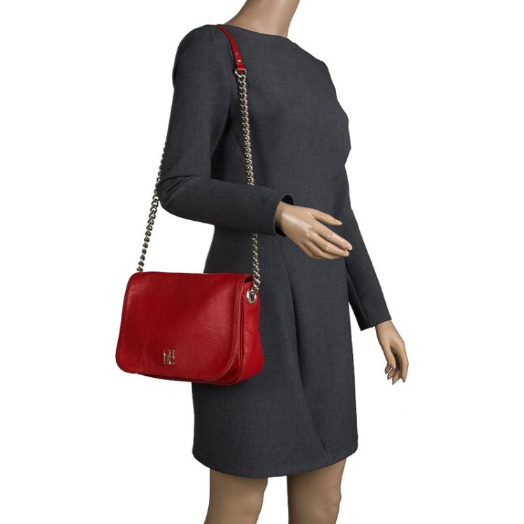 Pre Owned Carolina Herrera Red Leather New Baltazar Flap Bag