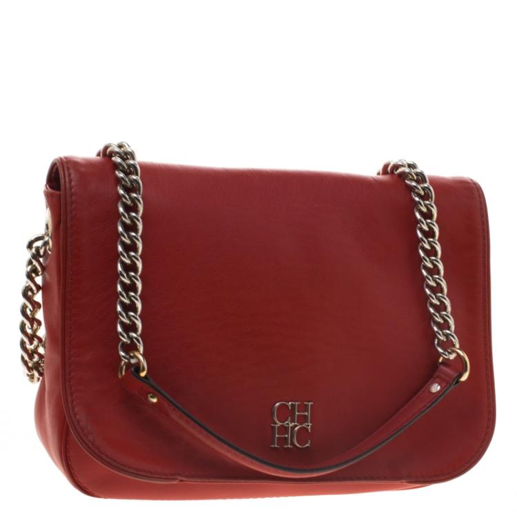 Pre Owned Carolina Herrera Red Leather New Baltazar Flap Bag