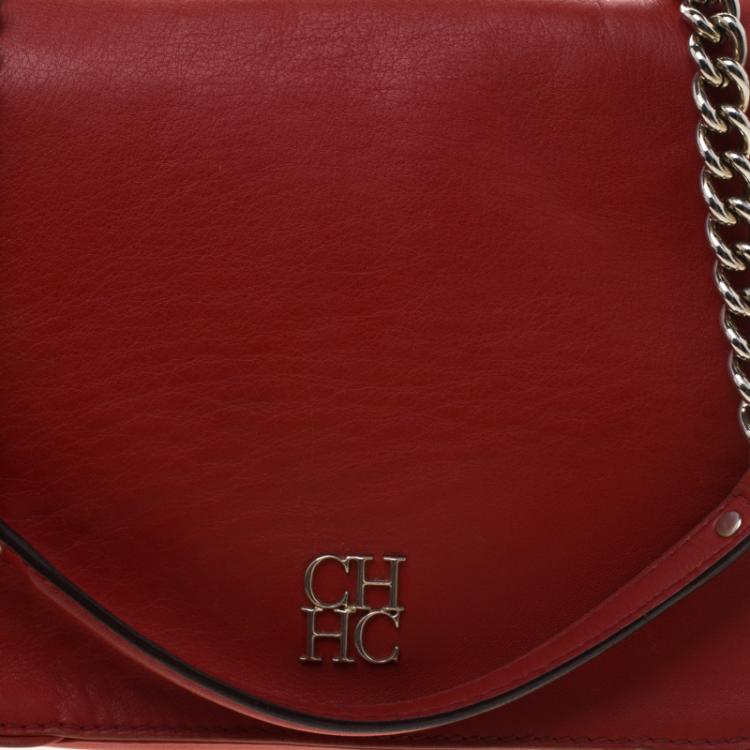 Pre Owned Carolina Herrera Red Leather New Baltazar Flap Bag