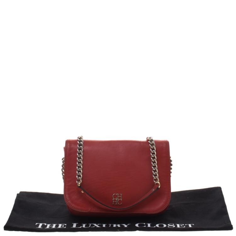 Pre Owned Carolina Herrera Red Leather New Baltazar Flap Bag