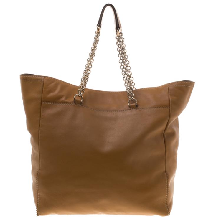 Pre Owned Carolina Herrera Tan Leather Shopping Tote