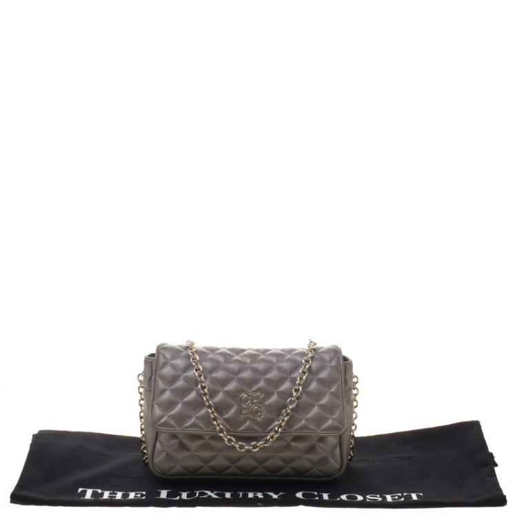 Pre Owned Carolina Herrera Metallic Grey Quilted Leather Shoulder Bag