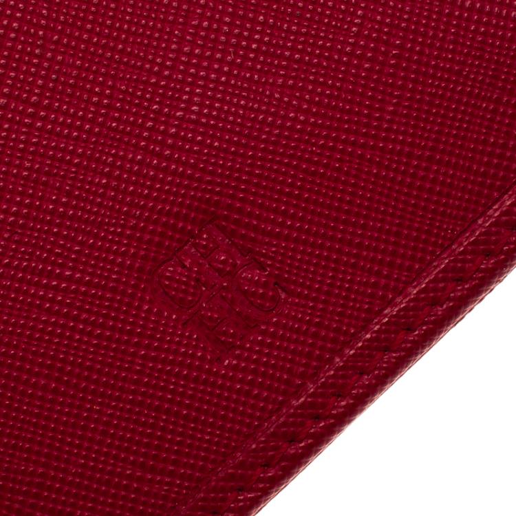 Pre Owned Carolina Herrera Red Monogram Leather Flap Wallet