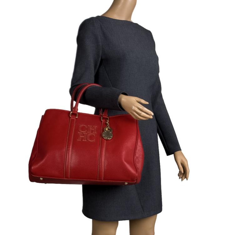 Pre Owned Carolina Herrera Red Leather Matteo Tote