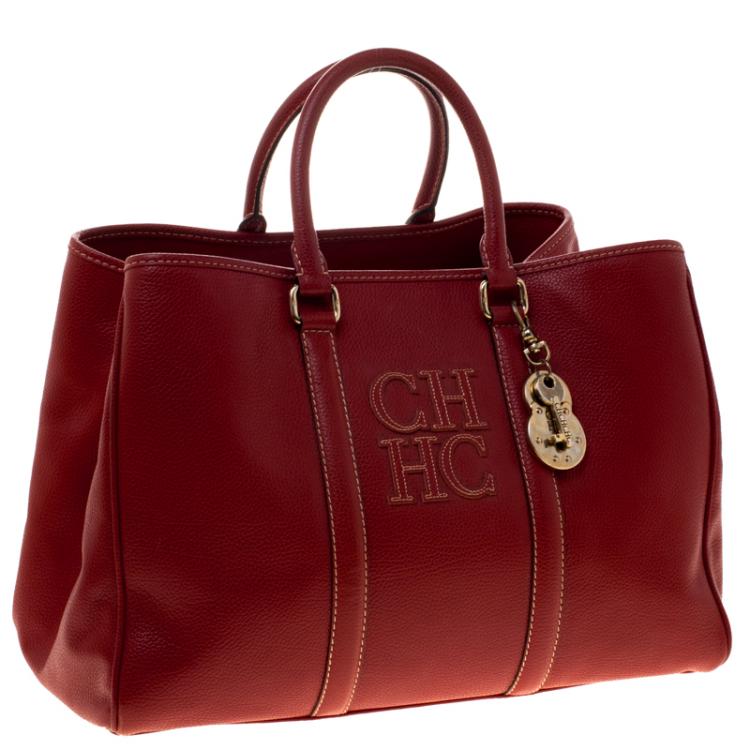 Pre Owned Carolina Herrera Red Leather Matteo Tote