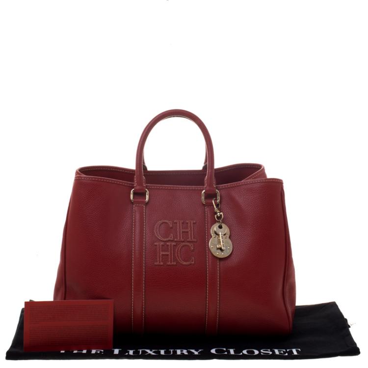 Pre Owned Carolina Herrera Red Leather Matteo Tote