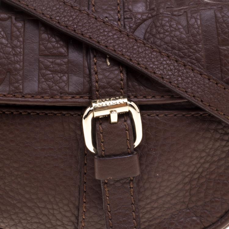 Pre Owned Carolina Herrera Dark Brown Leather Mini Crossbody Bag