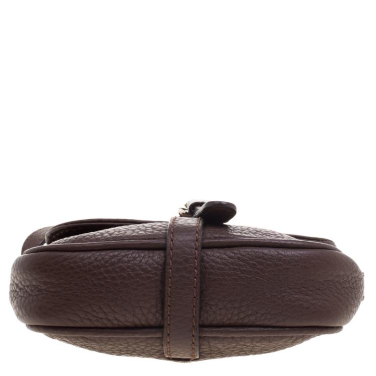 Pre Owned Carolina Herrera Dark Brown Leather Mini Crossbody Bag