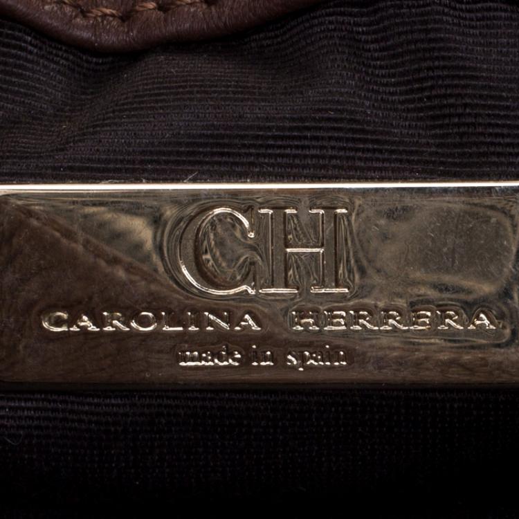 Pre Owned Carolina Herrera Dark Brown Leather Mini Crossbody Bag