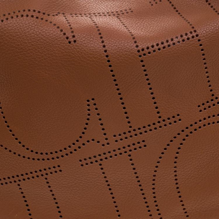Pre Owned Carolina Herrera Brown Leather Perforated Logo Hobo