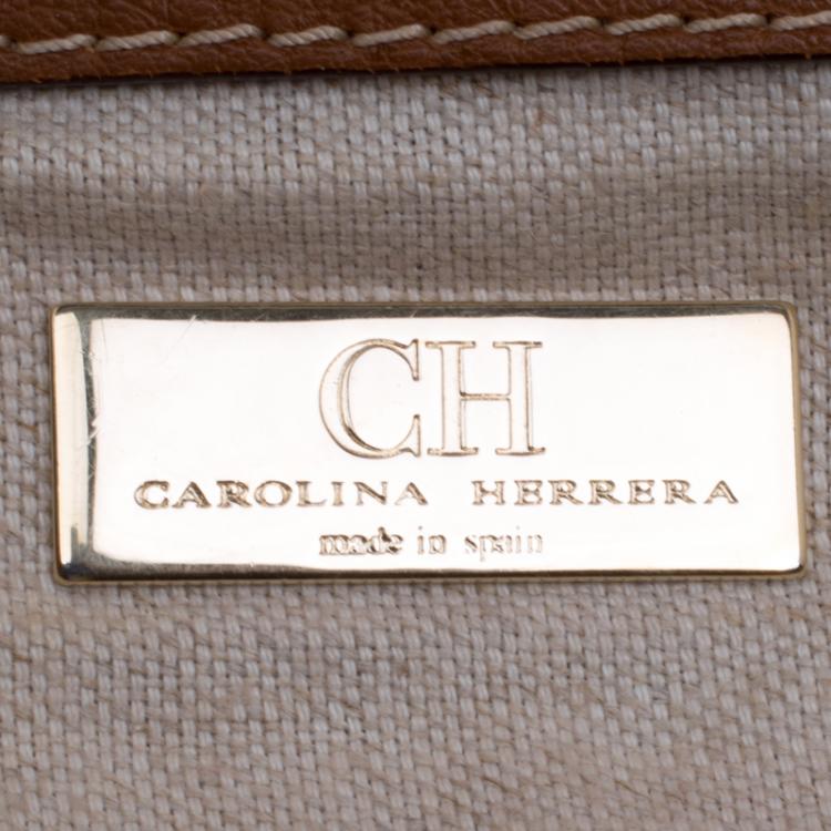 Pre Owned Carolina Herrera Brown Leather Perforated Logo Hobo