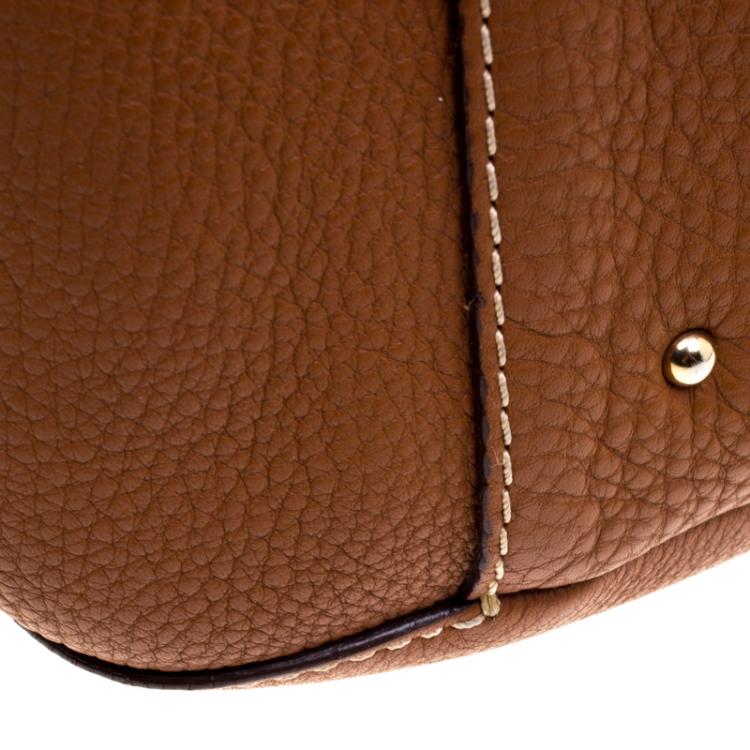 Pre Owned Carolina Herrera Brown Leather Perforated Logo Hobo