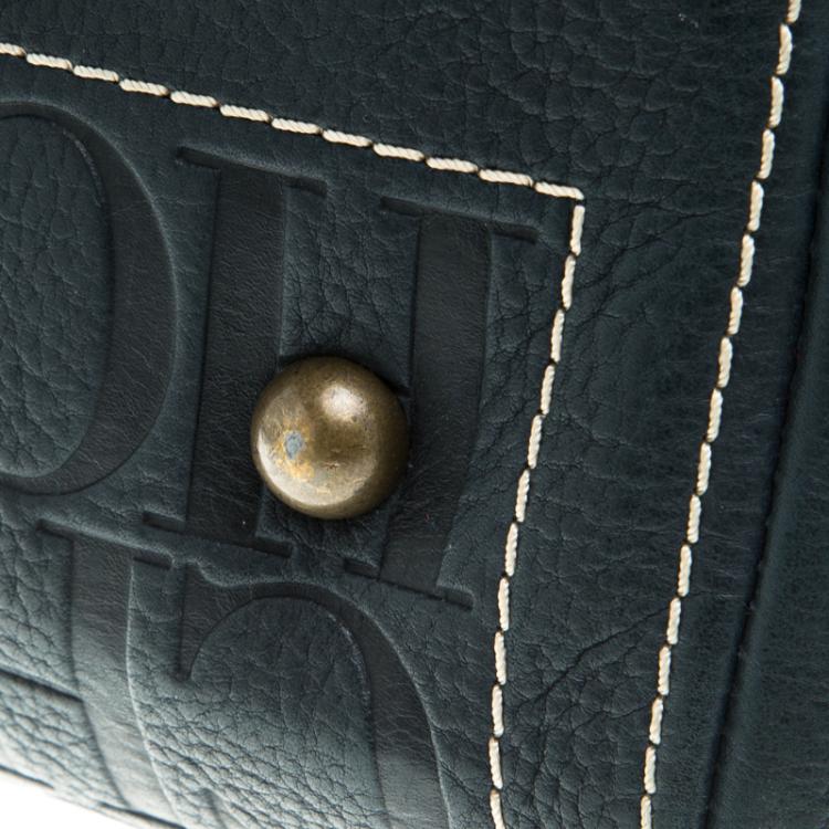 Pre Owned Carolina Herrera Navy Blue Monogram Leather Andy Boston Bag