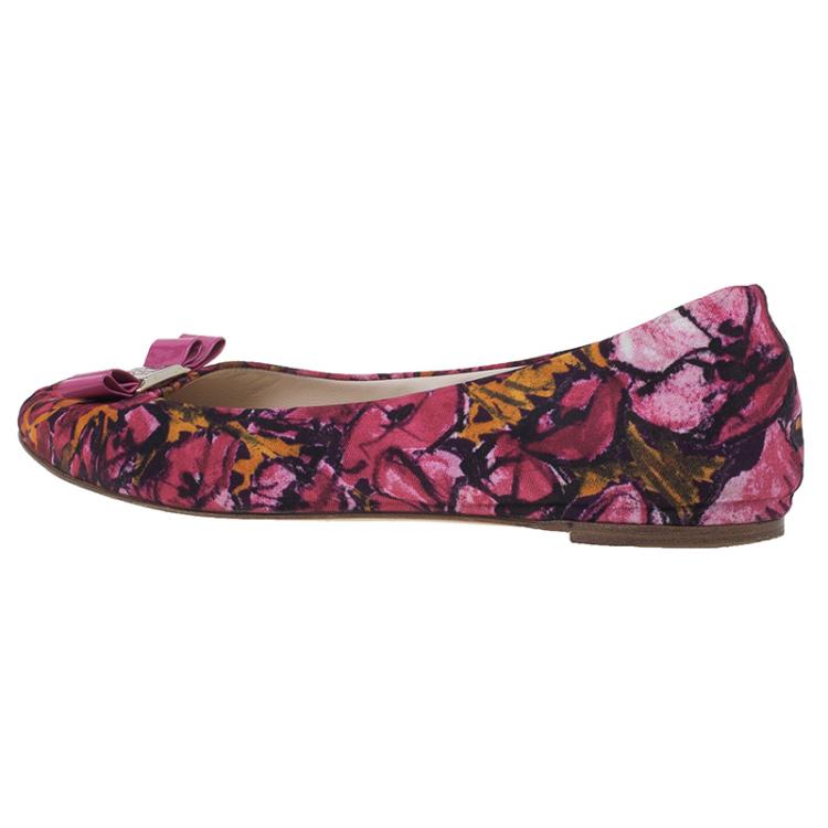 Pre Owned Carolina Herrera Pink Floral Print Bow Ballet Flats Size 39