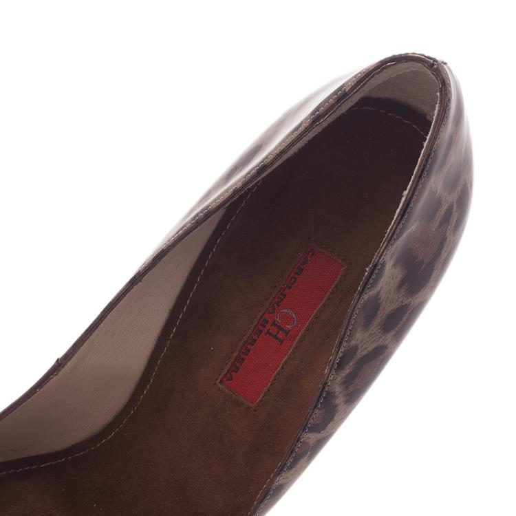 Pre Owned Carolina Herrera Leopard Print Peep Toe Pumps Size 39