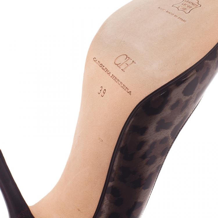 Pre Owned Carolina Herrera Leopard Print Peep Toe Pumps Size 39
