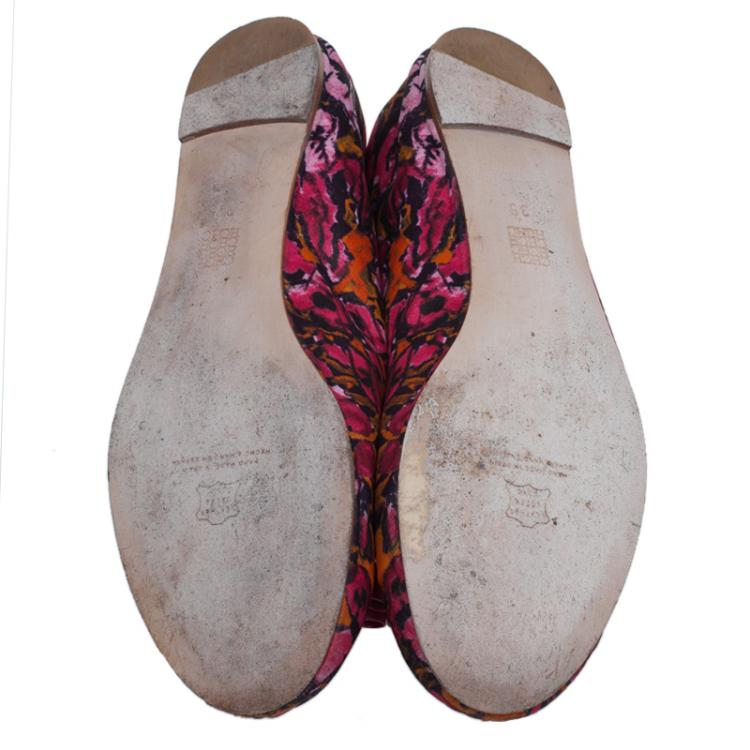 Pre Owned Carolina Herrera Pink Floral Print Bow Ballet Flats Size 39