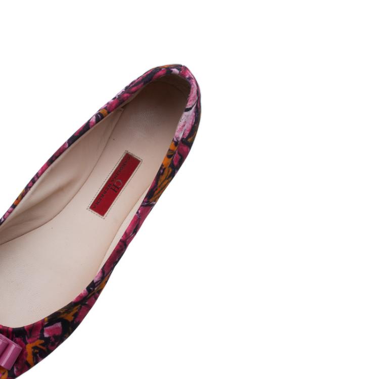 Pre Owned Carolina Herrera Pink Floral Print Bow Ballet Flats Size 39