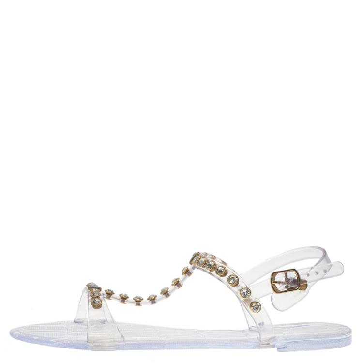 Pre Owned Carolina Herrera Transparent Studded Jelly Sandals Size 38