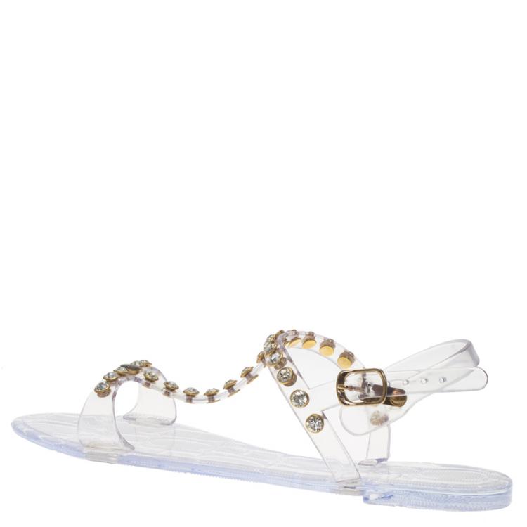 Pre Owned Carolina Herrera Transparent Studded Jelly Sandals Size 38