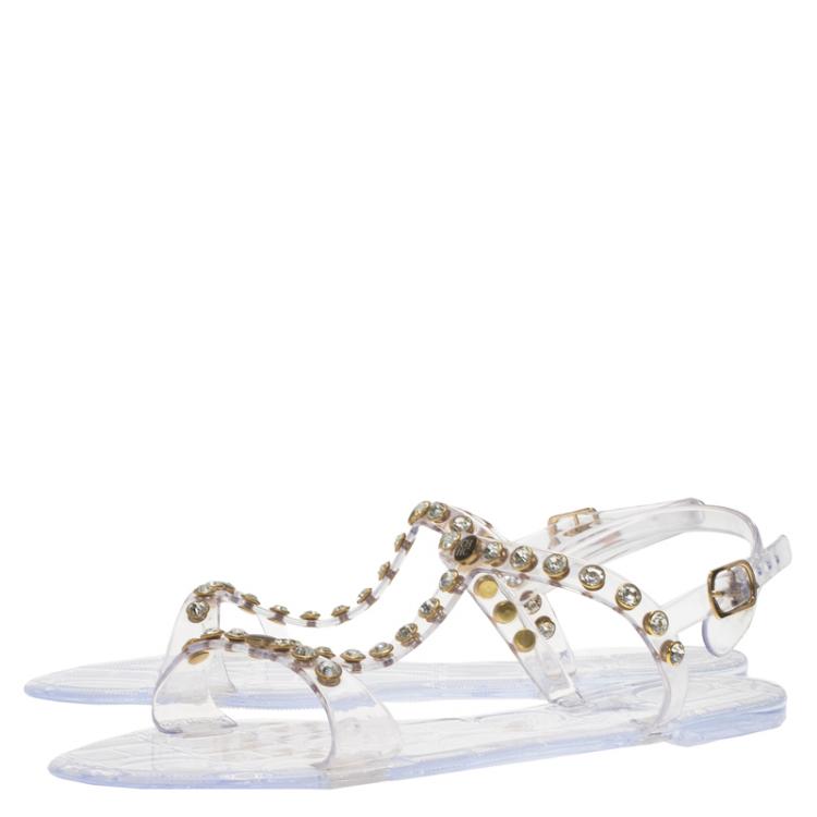 Pre Owned Carolina Herrera Transparent Studded Jelly Sandals Size 38