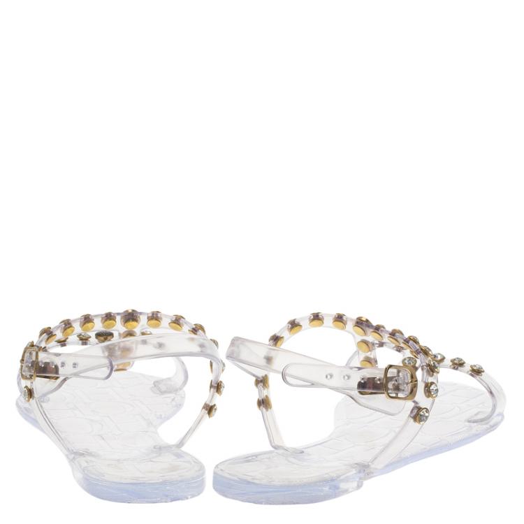 Pre Owned Carolina Herrera Transparent Studded Jelly Sandals Size 38
